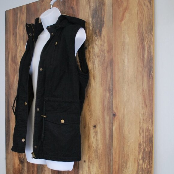 Love Tree Black Full Zip/Snap Hooded Utility Vest M - Picture 4 of 7